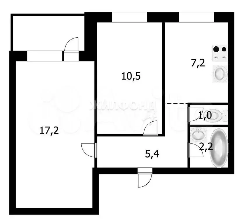 2-к. квартира, 43,3 м, 7/9 эт. - Фото 0