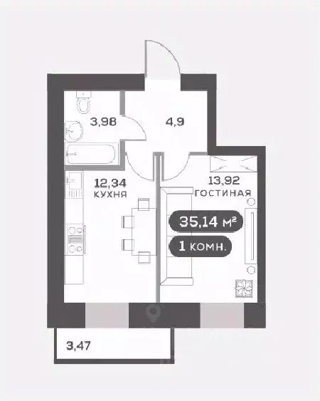 1-к кв. Красноярский край, Красноярск Академгородок мкр,  (35.14 м) - Фото 0