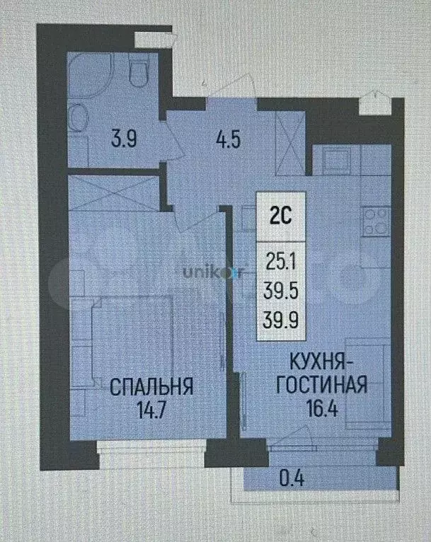 2-к. квартира, 39,2 м, 6/23 эт. - Фото 0