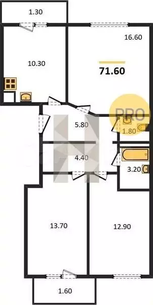 3-к. квартира, 72 м, 1/4 эт. - Фото 0