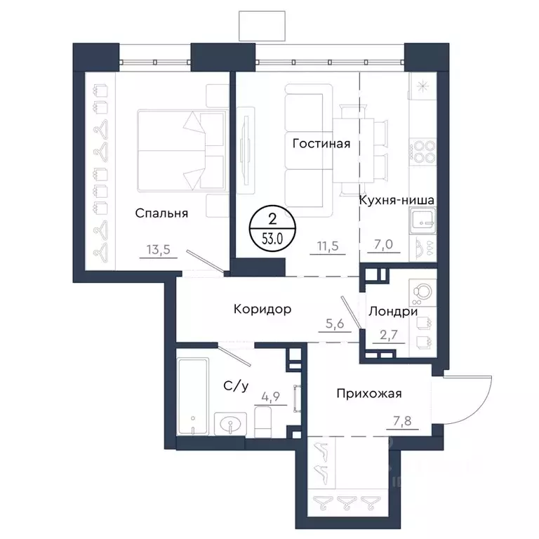 2-к кв. Красноярский край, Красноярск Чижи жилой комплекс (53.0 м) - Фото 1