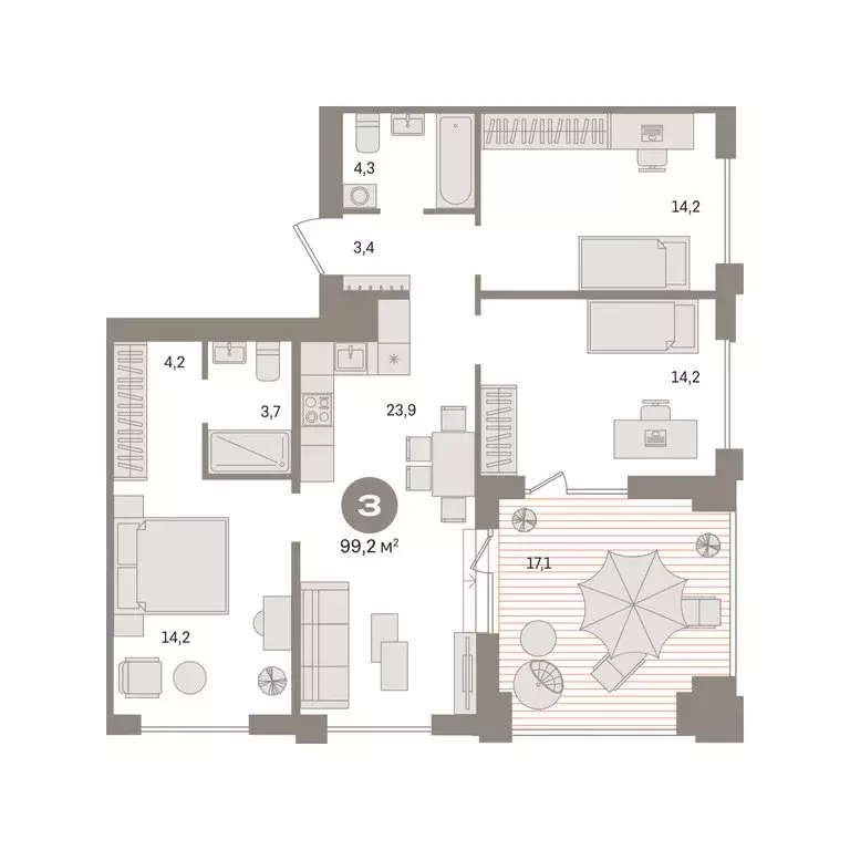 3-комнатная квартира: Новосибирский район, рабочий посёлок Краснообск, ... - Фото 2