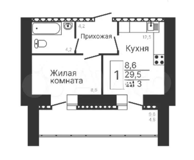 1-к. квартира, 35,3 м, 2/11 эт. - Фото 0