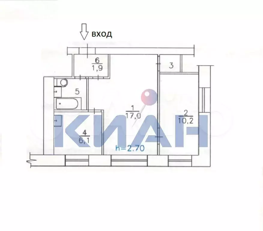 2-к. квартира, 39,5 м, 1/5 эт. - Фото 0