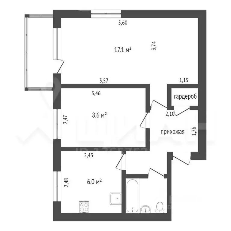 2-к кв. Томская область, Северск ул. Строителей, 35 (41.6 м) - Фото 2
