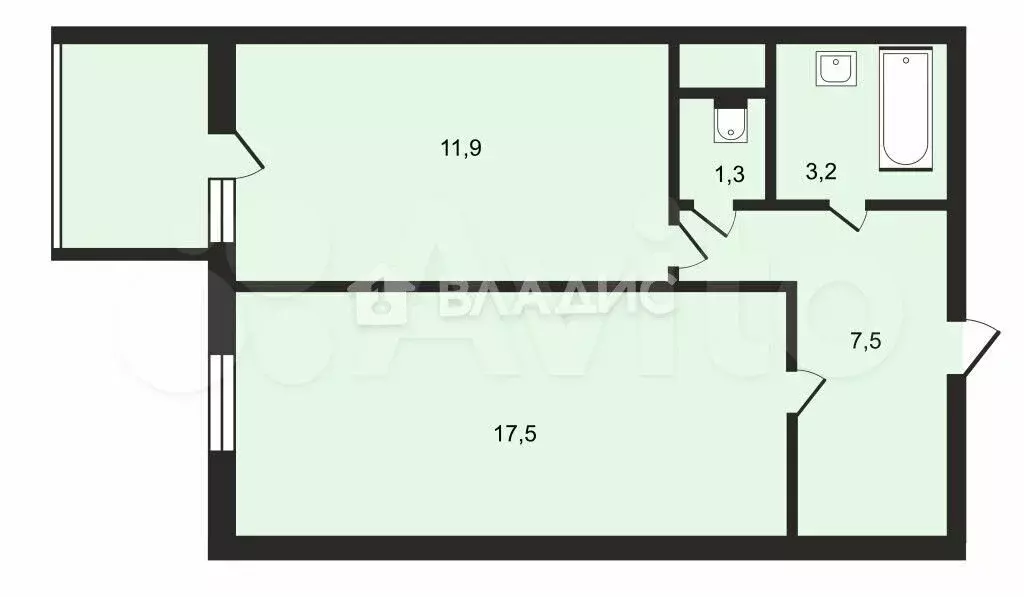 1-к. квартира, 41,4 м, 3/5 эт. - Фото 0