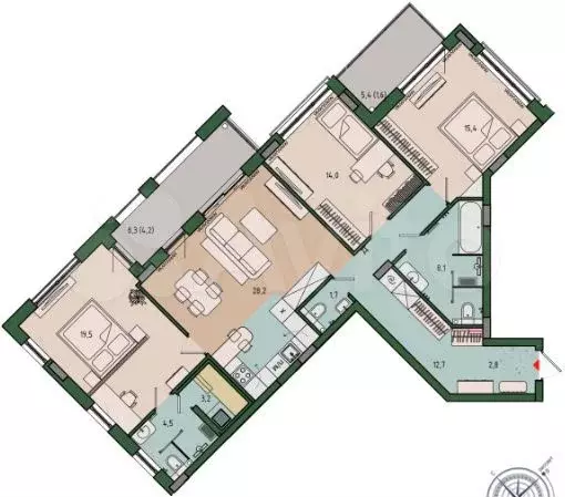 3-к. квартира, 115,6 м, 6/10 эт. - Фото 1