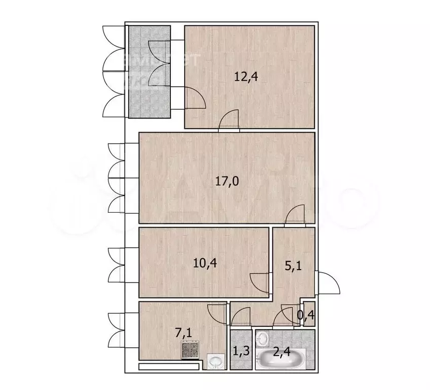 3-к. квартира, 58,1 м, 7/9 эт. - Фото 0