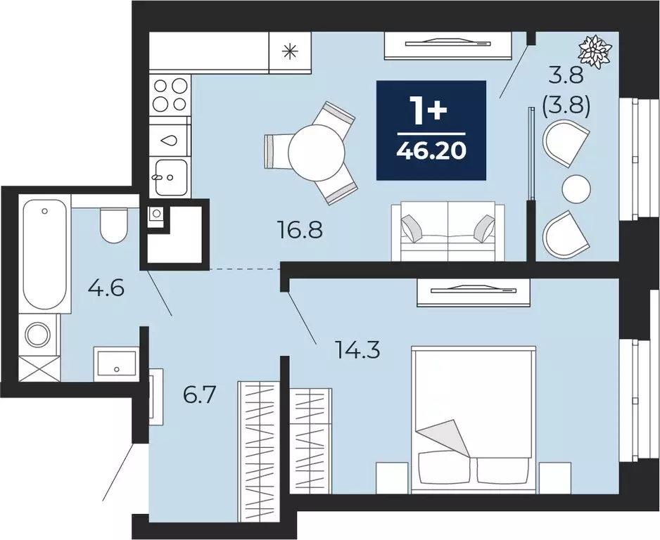 1-комнатная квартира: Тюмень, проезд Капитана Куликова, 7 (46.2 м) - Фото 1
