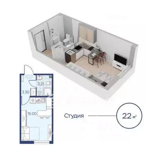 студия санкт-петербург ул. маршала казакова, 21к3 (22.4 м) - Фото 1