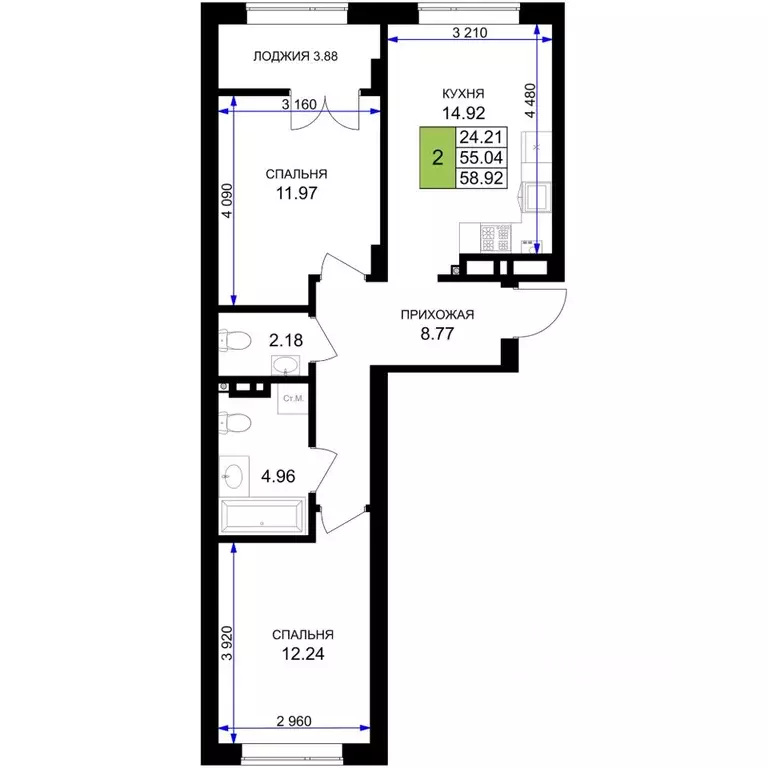 2-к кв. Калининградская область, Гурьевск Включи жилой комплекс (58.92 ... - Фото 1