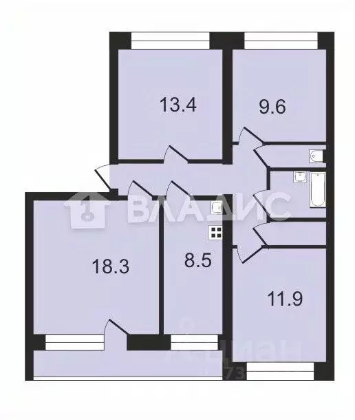 4-к кв. Вологодская область, Вологда Молочное пгт, ул. Мира, 7А (76.7 ... - Фото 1