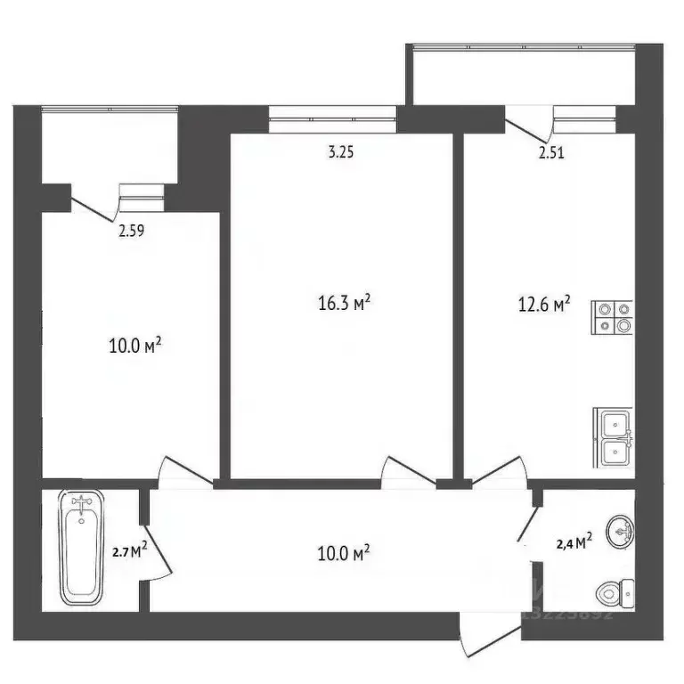 2-к кв. Вологодская область, Вологда ул. Возрождения, 47 (56.2 м) - Фото 2