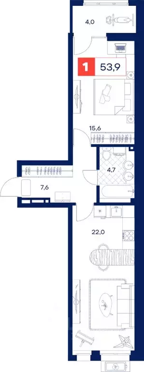 1-к кв. Тюменская область, Тюмень  (53.9 м) - Фото 0