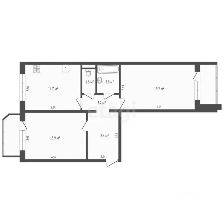 2-к кв. Тюменская область, Тюмень ул. Чернышевского, 1 (69.5 м) - Фото 1