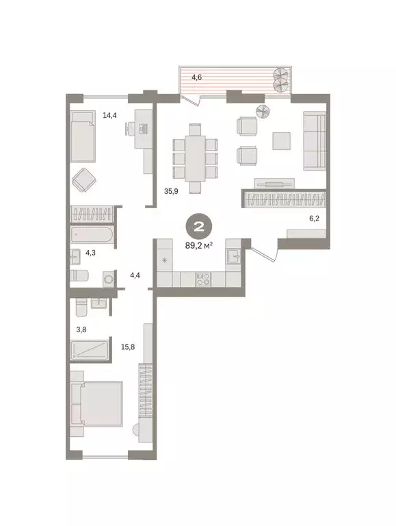 2-комнатная квартира: Новосибирский район, рабочий посёлок Краснообск, ... - Фото 2