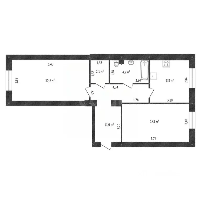 2-к кв. Башкортостан, Уфа ул. Космонавтов, 13 (58.5 м) - Фото 2