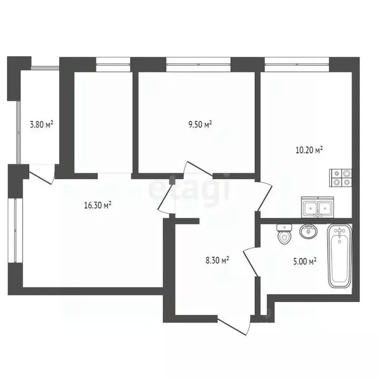 2-к кв. Тюменская область, Тюмень ул. Евгения Войнова, 3 (52.8 м) - Фото 1