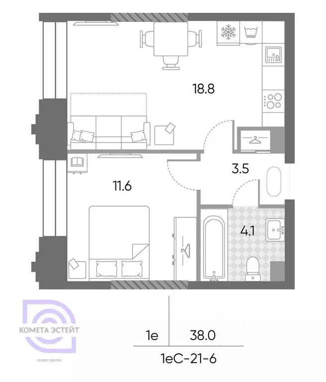 2-к кв. Москва бул. Братьев Весниных, 1 (38.0 м) - Фото 1