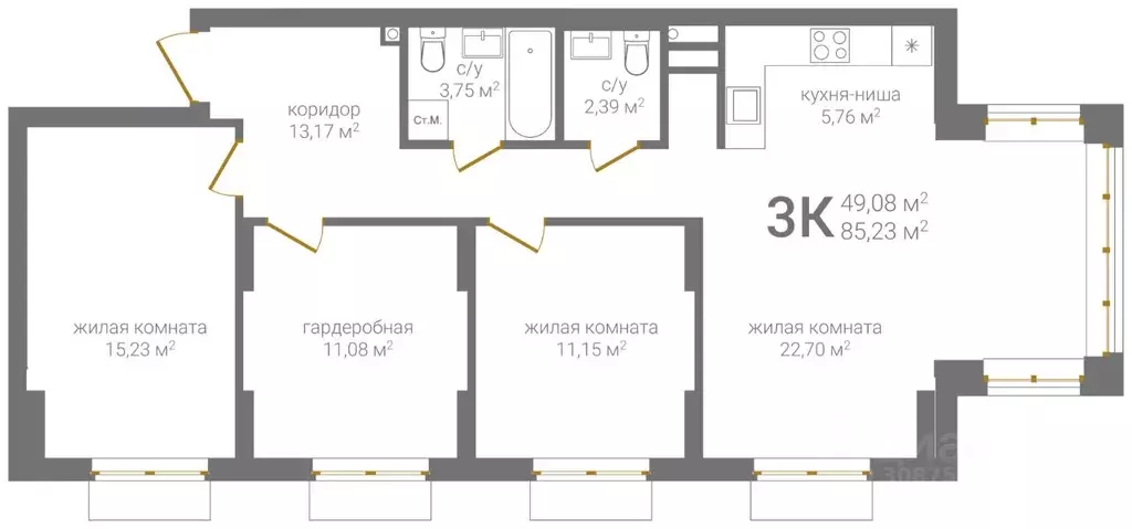 3-к кв. Нижегородская область, Нижний Новгород 2-я Оранжерейная ул., 4 ... - Фото 1