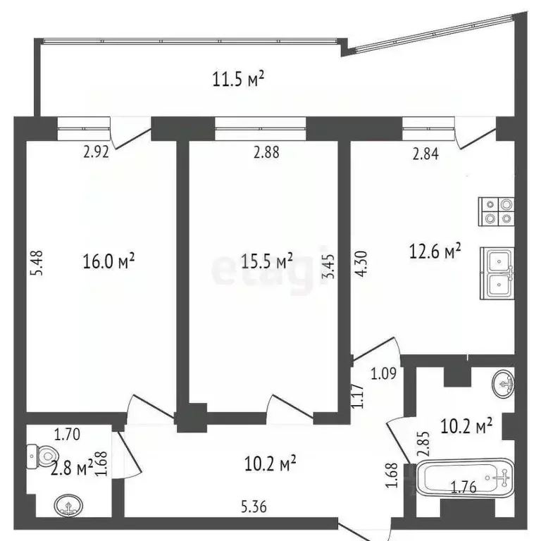 2-к кв. Самарская область, Самара просп. Карла Маркса, 177 (67.0 м) - Фото 1