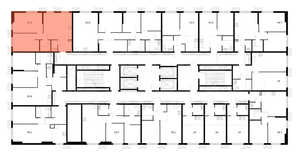 2-к. квартира, 56,3 м, 32/33 эт. - Фото 1