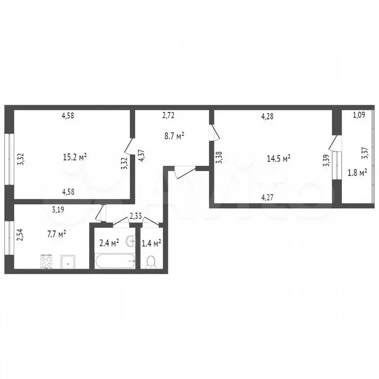 2-к. квартира, 44,5 м, 5/5 эт. - Фото 0