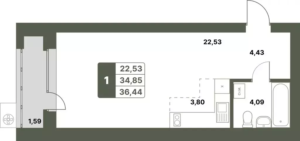 1-комнатная квартира: Уфимский район, село Миловка (36.44 м) - Фото 0