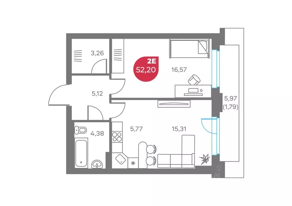 2-к кв. Пермский край, Пермь Советская ул., 16 (52.5 м) - Фото 1