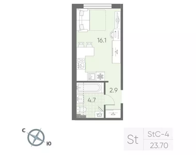 Студия Санкт-Петербург пос. Шушары, Пулково Лэйк жилой комплекс (23.7 ... - Фото 2