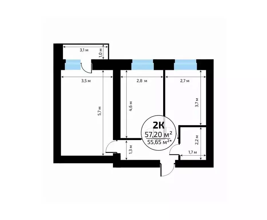 2-к кв. Самарская область, Самара пос. Мехзавод, 1-й кв-л, 50 (57.2 м) - Фото 2