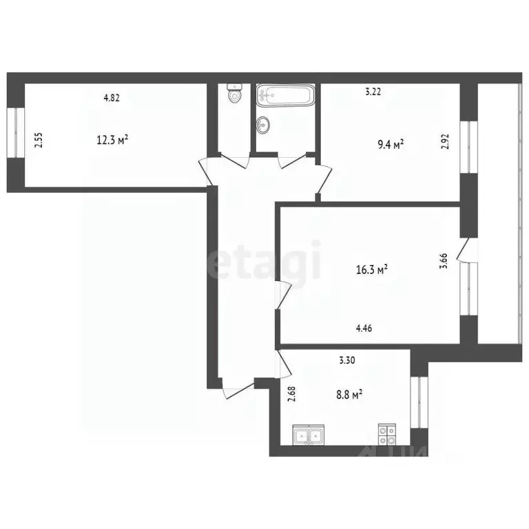 3-к кв. Тюменская область, Тюмень Харьковская ул., 48 (61.6 м) - Фото 2