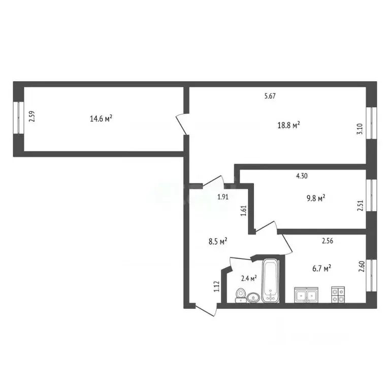 3-к кв. Ханты-Мансийский АО, Нягань Речная ул., 103 (60.8 м) - Фото 2