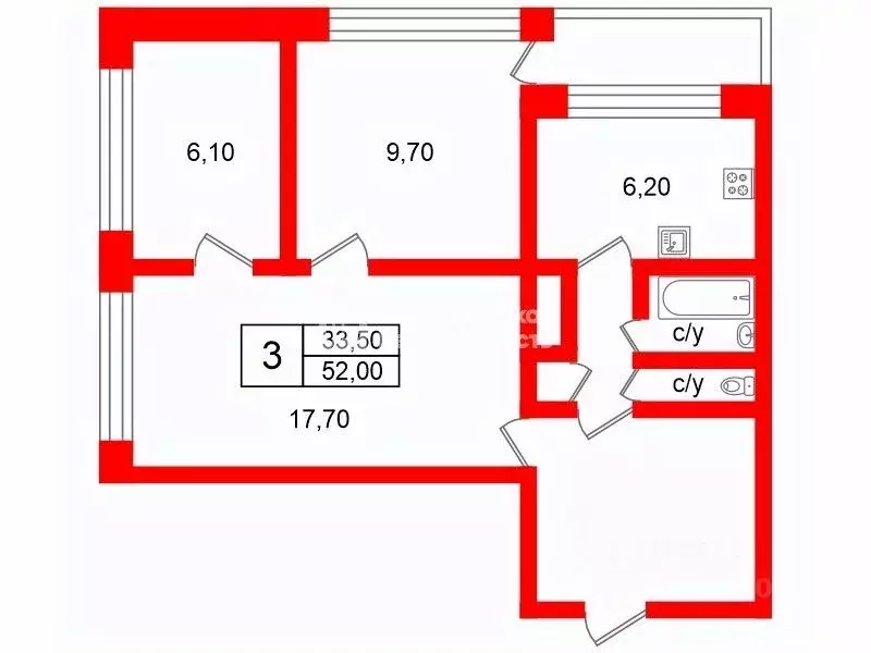 3-к кв. Санкт-Петербург Тимуровская ул., 19 (52.0 м) - Фото 1