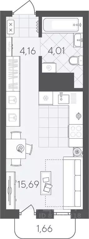 Студия Тюменская область, Тюмень ул. Вадима Бованенко, 7 (25.52 м) - Фото 1