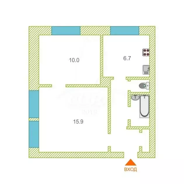 2-комнатная квартира: Тюмень, Минская улица, 104 (44.2 м) - Фото 1
