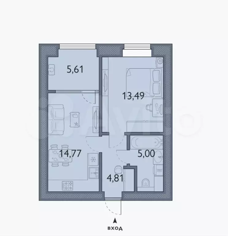 1-к. квартира, 43,7 м, 1/8 эт. - Фото 1