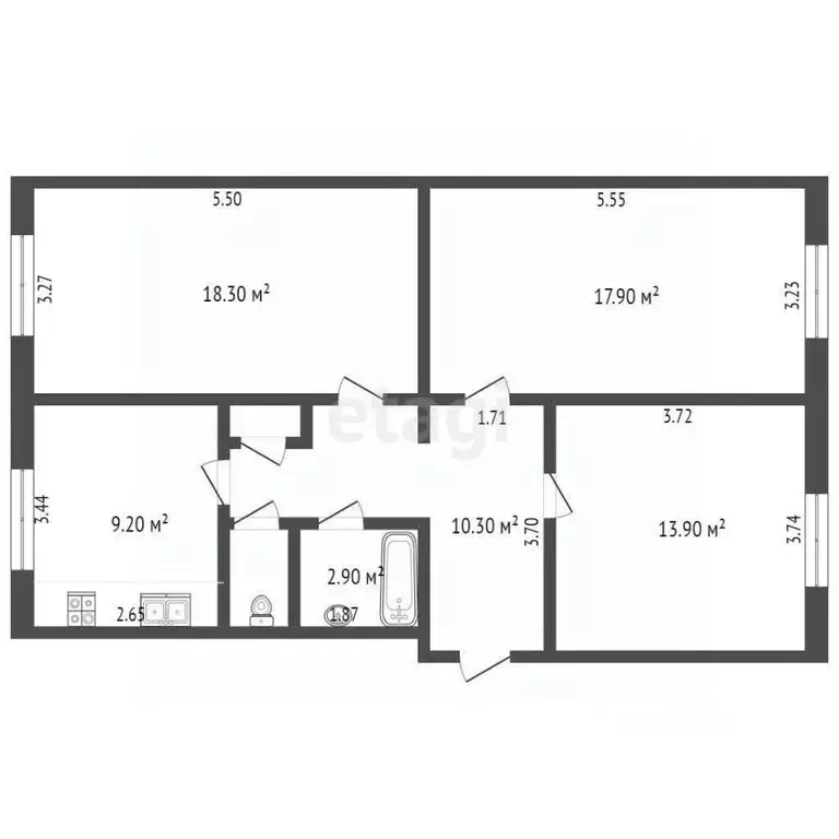 3-к кв. Нижегородская область, Кстово Театральная ул., 4 (74.4 м) - Фото 1