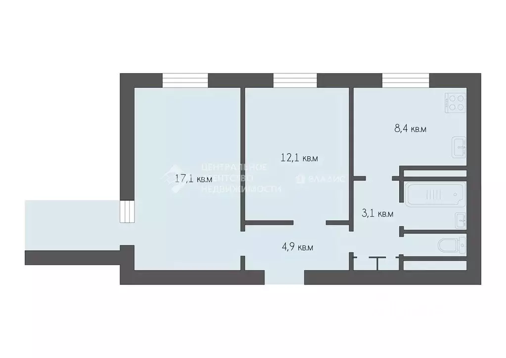 2-к кв. Рязанская область, Рязань ул. Есенина, 112 (49.4 м) - Фото 1