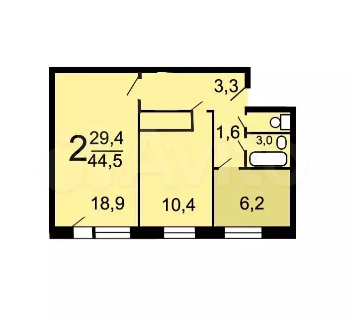 2-к. квартира, 44 м, 2/9 эт. - Фото 0