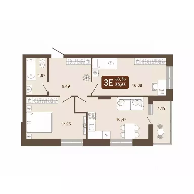 2-к кв. Кемеровская область, Кемерово 58В мкр, 1 (63.36 м) - Фото 1