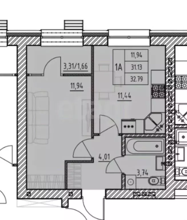 1-к кв. Татарстан, с. Высокая Гора ул. Ирека Миннахметова, 3 (33.0 м) - Фото 1