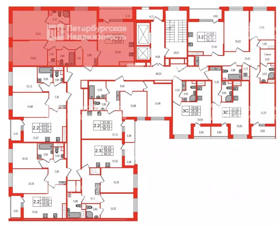 3-к кв. Санкт-Петербург Парашютная ул., 71к2 (91.03 м) - Фото 2