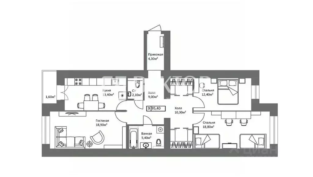 3-к кв. Ярославская область, Ярославль ул. Старая Костромская, 6 (95.4 ... - Фото 2
