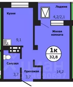 1-к кв. Красноярский край, Красноярск ул. Лесников, 51Б (33.0 м) - Фото 0