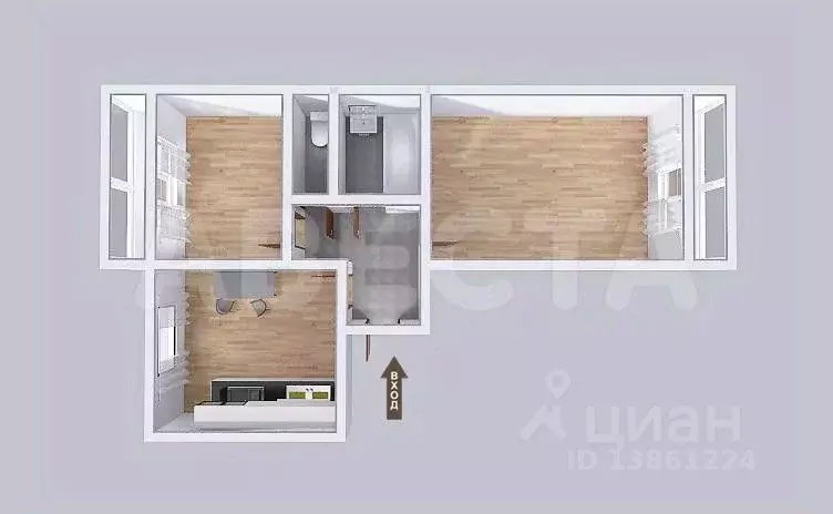 2-к кв. Омская область, Омск пос. Биофабрика, 3к1 (54.8 м) - Фото 2