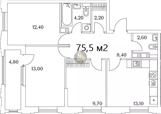3-к кв. Санкт-Петербург Планерная ул., 99 (75.5 м) - Фото 2