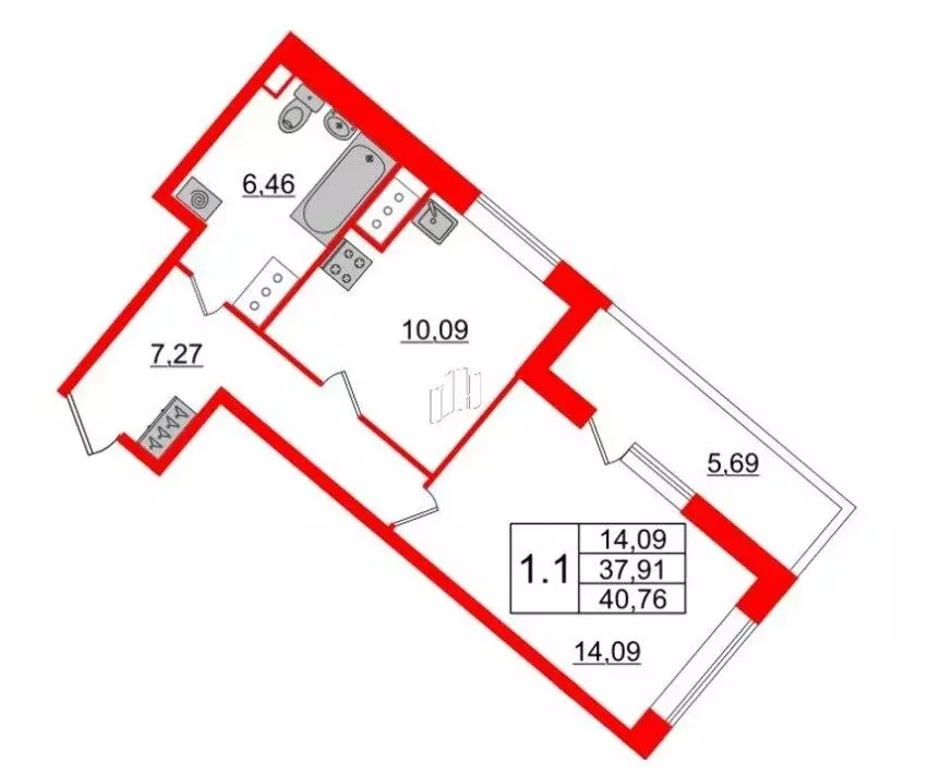 1-комнатная квартира: Санкт-Петербург, Архивная улица, 6 (40.76 м) - Фото 1