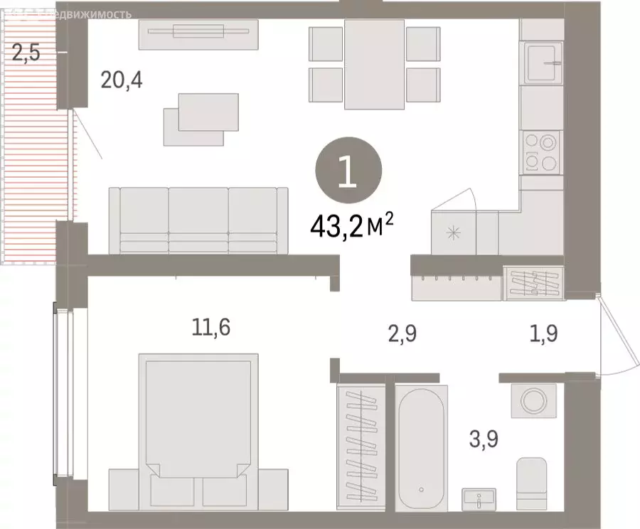 1-комнатная квартира: Новосибирск, улица Аэропорт (43.18 м) - Фото 1