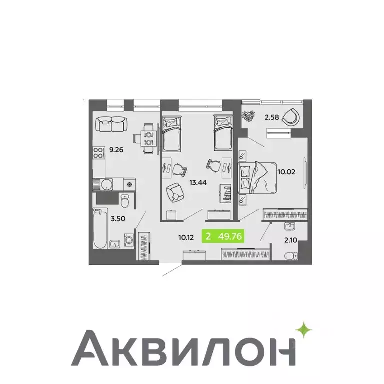 2-к кв. Архангельская область, Архангельск Привокзальный мкр,  (49.76 ... - Фото 1